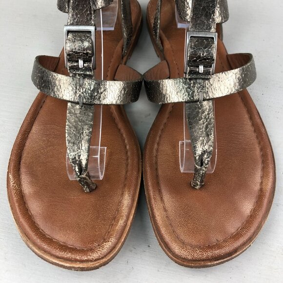 Johnston & Murphy Women's 8.5M Tia Distressed Gold Strappy Buckle Flats Sandals - Picture 4 of 14